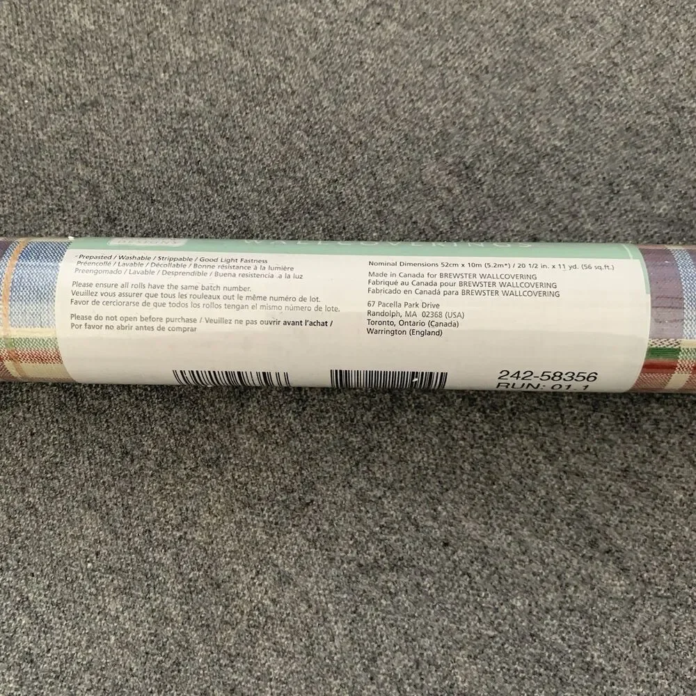 Parkview Designs Wallcoverings 56 sq ft BLUE & REDS PLAIDS SEALED NOS